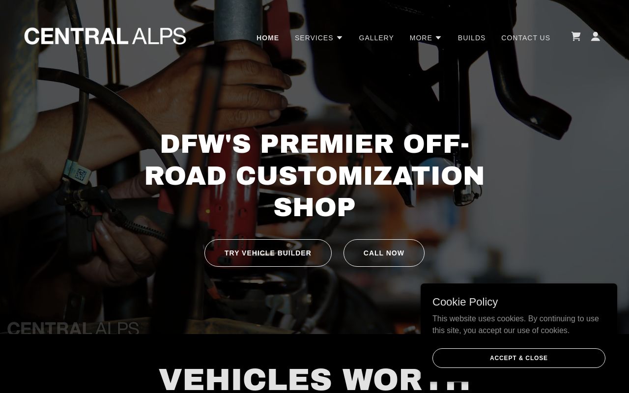 Homepage of Central Alps Off-Road Shop's website