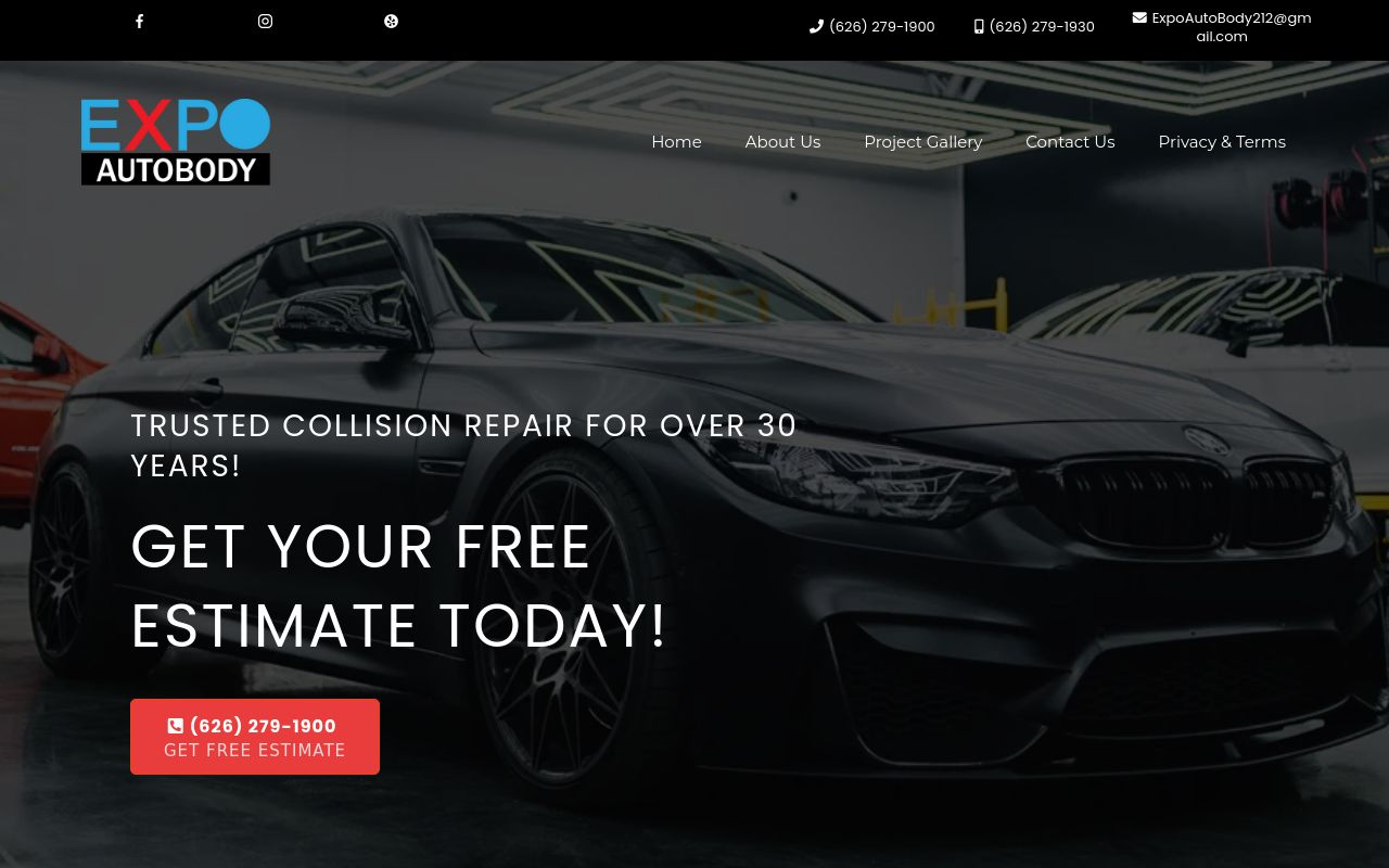 Homepage of Expo Auto Body's website