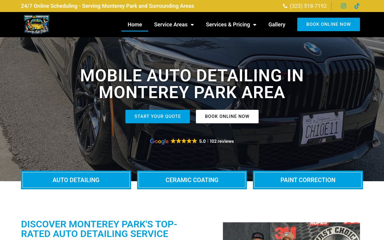Homepage of Drip or Drown Mobile Detailing's website