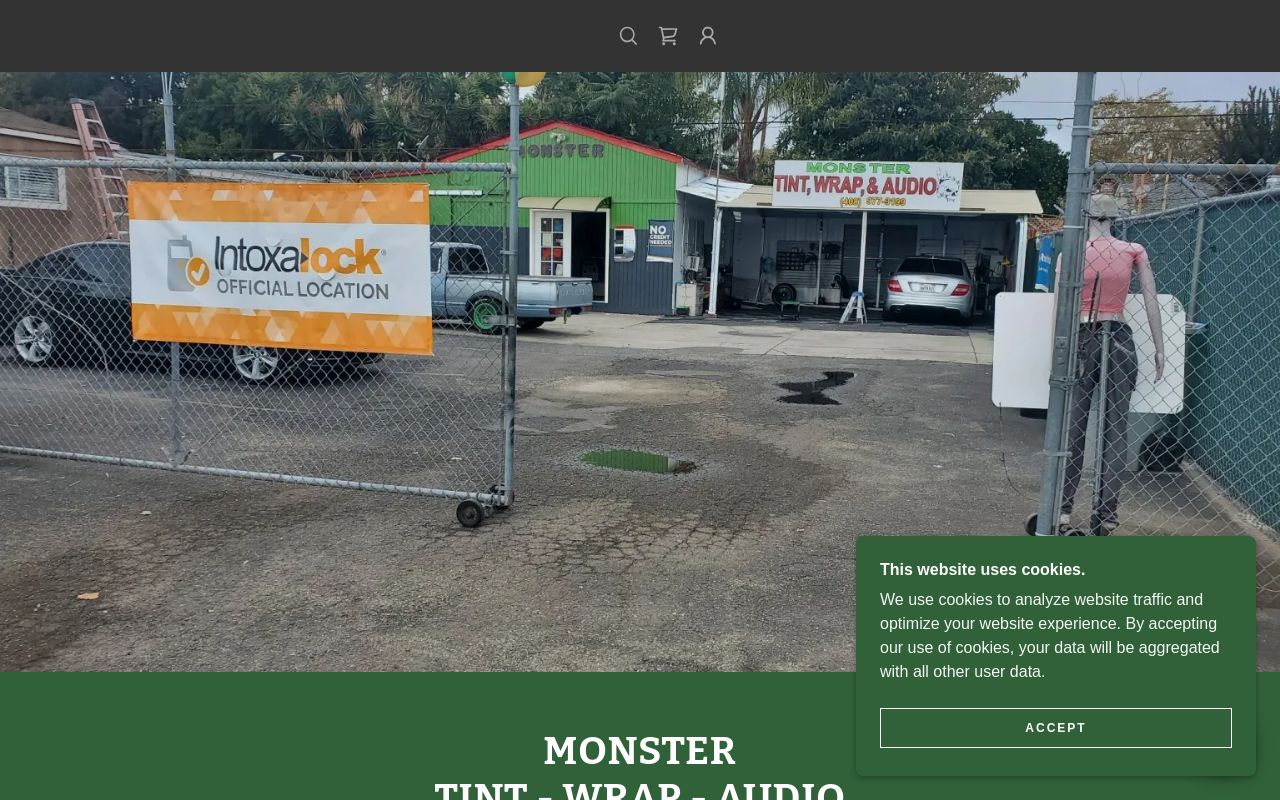 Homepage of Monster Car Stereo window tint's website