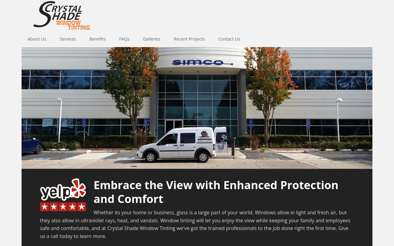 Homepage of Crystal Shade Window Tinting's website