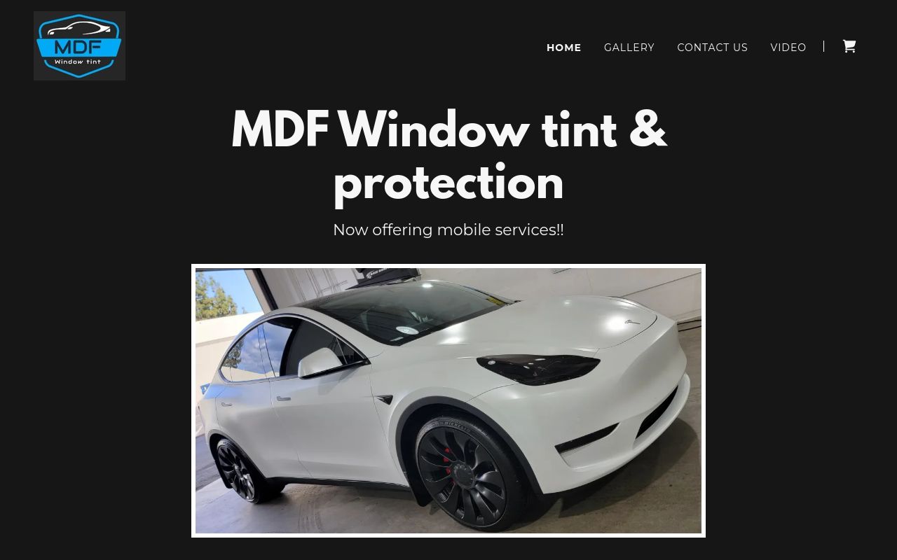 Homepage of MDF window tint's website