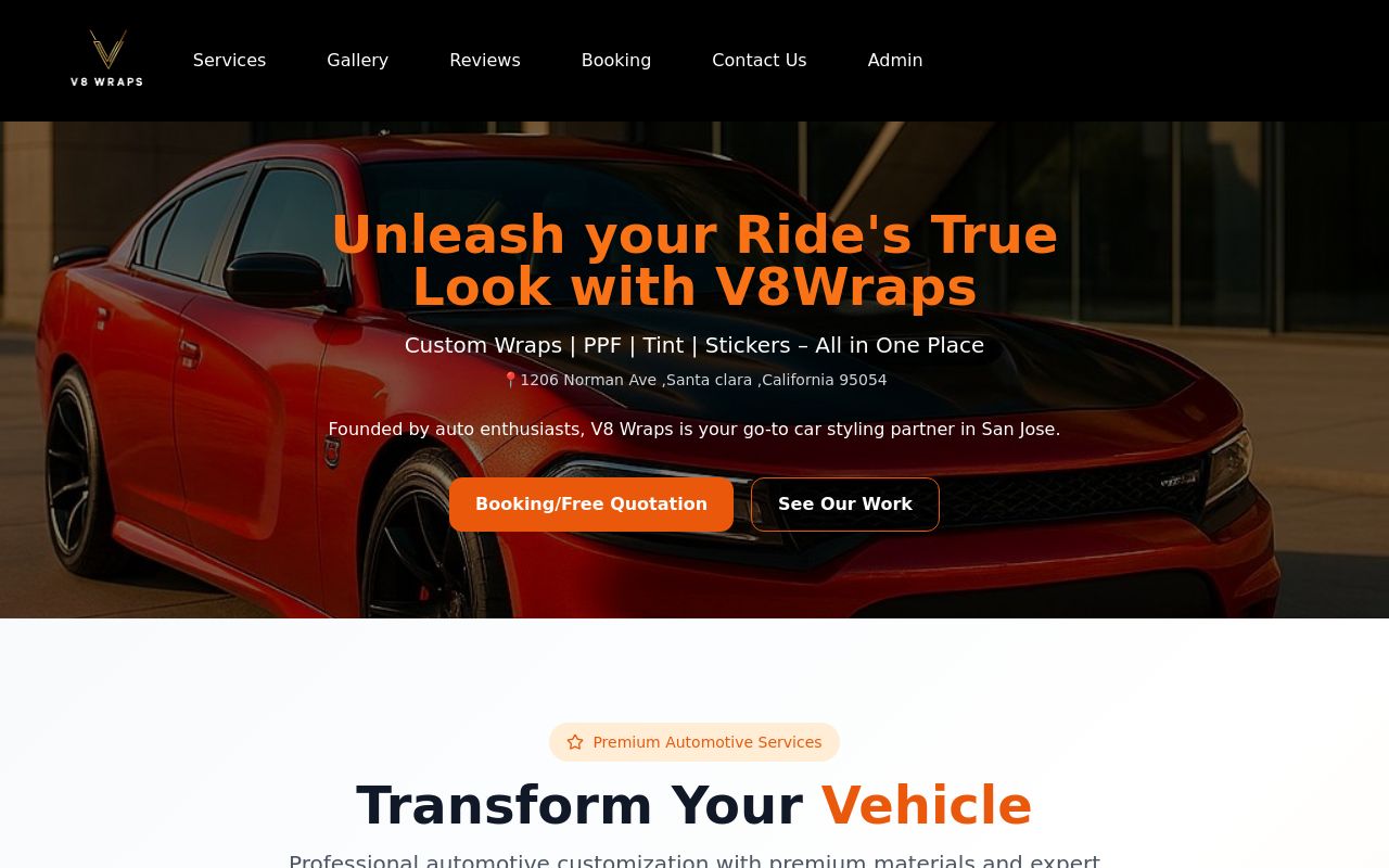 Homepage of V8wraps's website