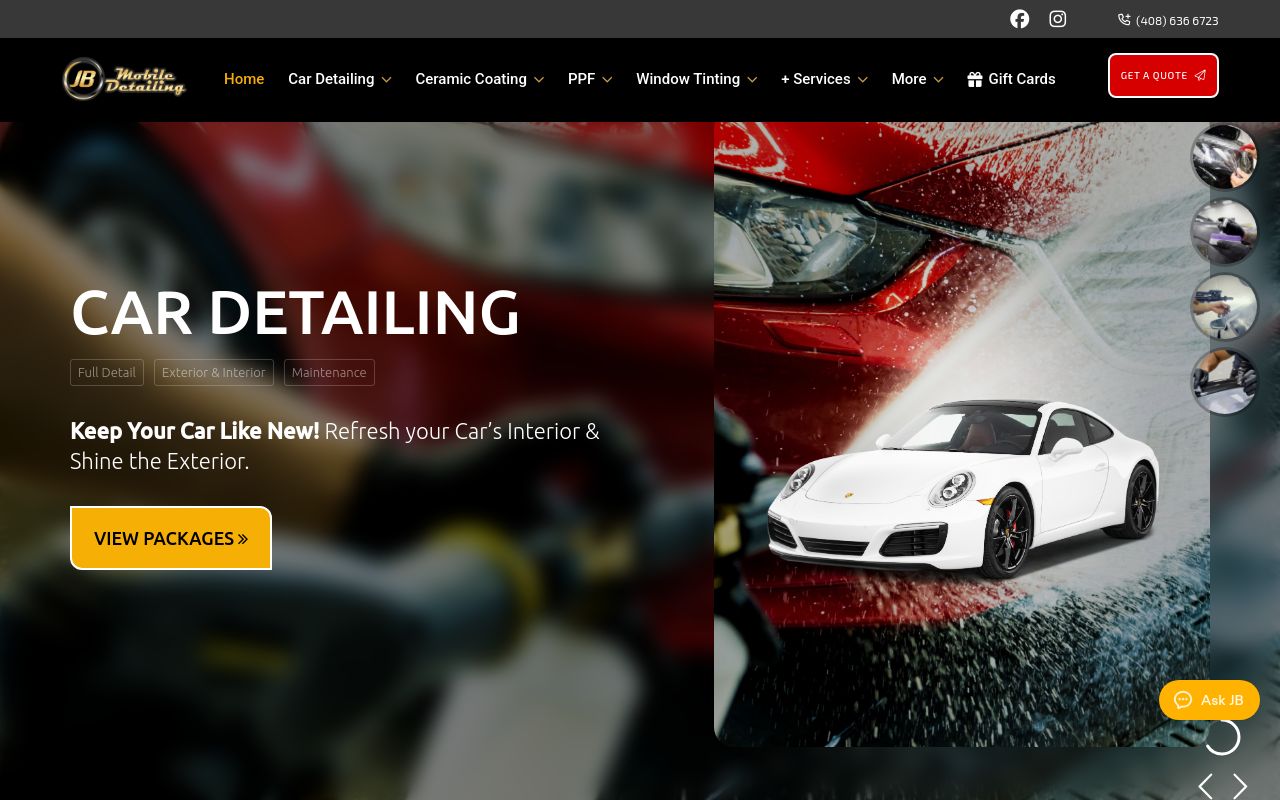 Homepage of JB Mobile Detailing's website