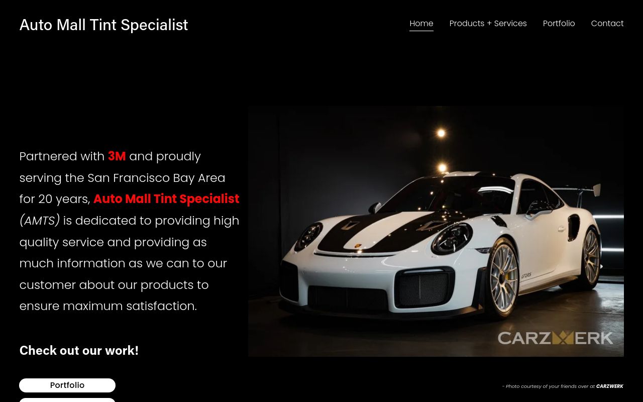 Homepage of Auto Mall Tint Specialist's website