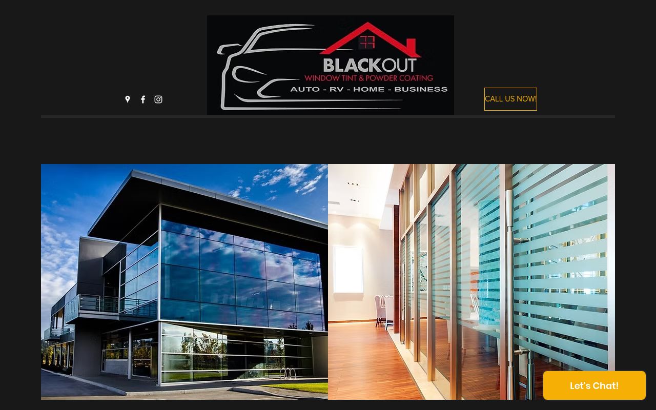 Homepage of Blackout Window Tint & Powder Coating's website