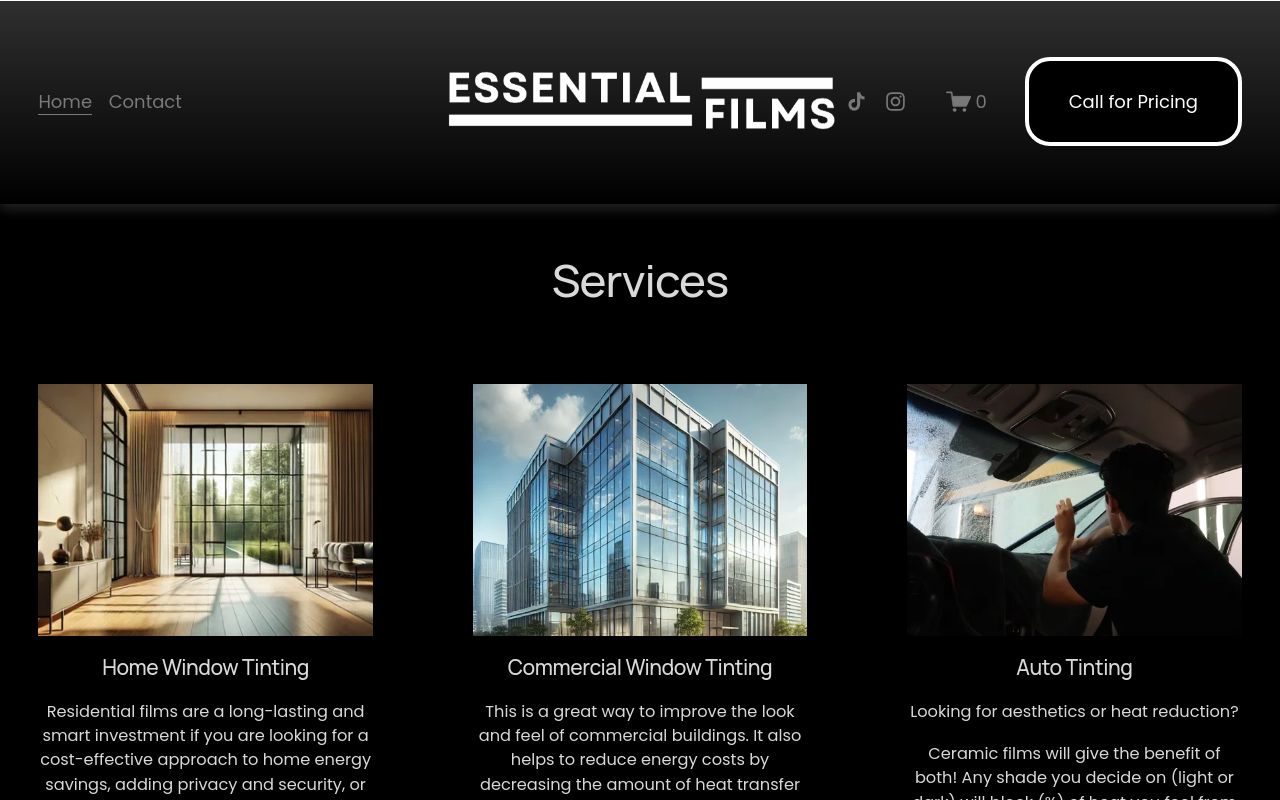 Homepage of Essential Films's website