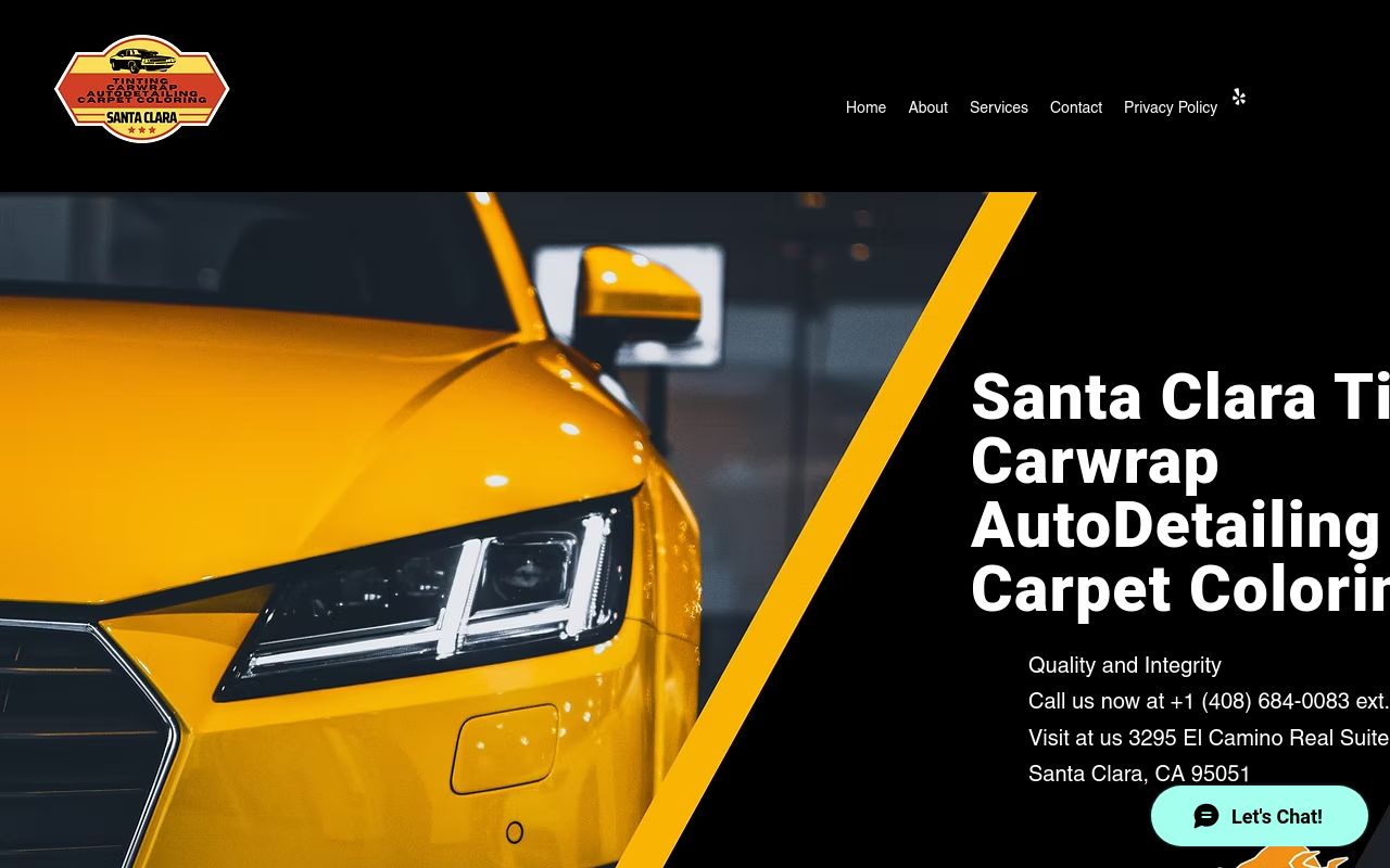 Homepage of Santa Clara Tinting's website