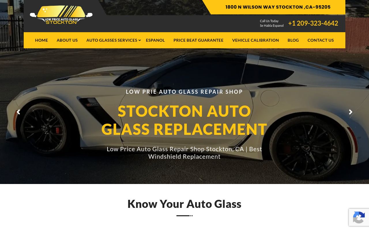 Homepage of Stockton Low Price Mobile Auto Glass Repair's website