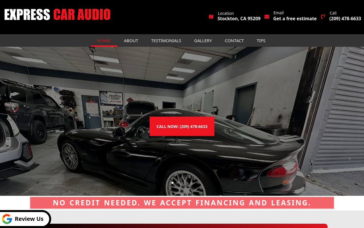 Homepage of Express Car Audio's website