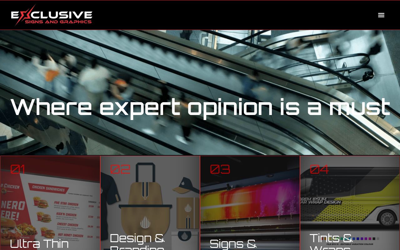 Homepage of Exclusive Signs & Graphics's website