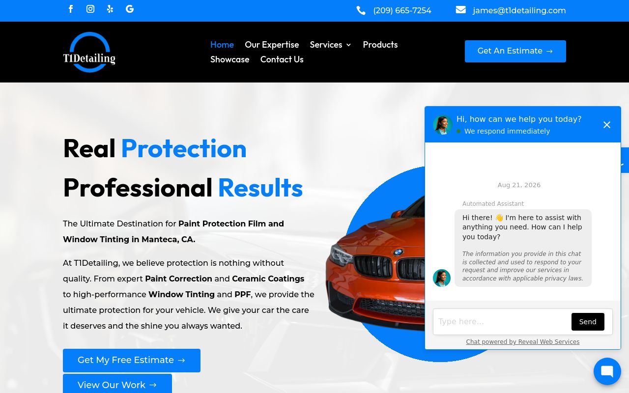 Homepage of T1Detailing's website