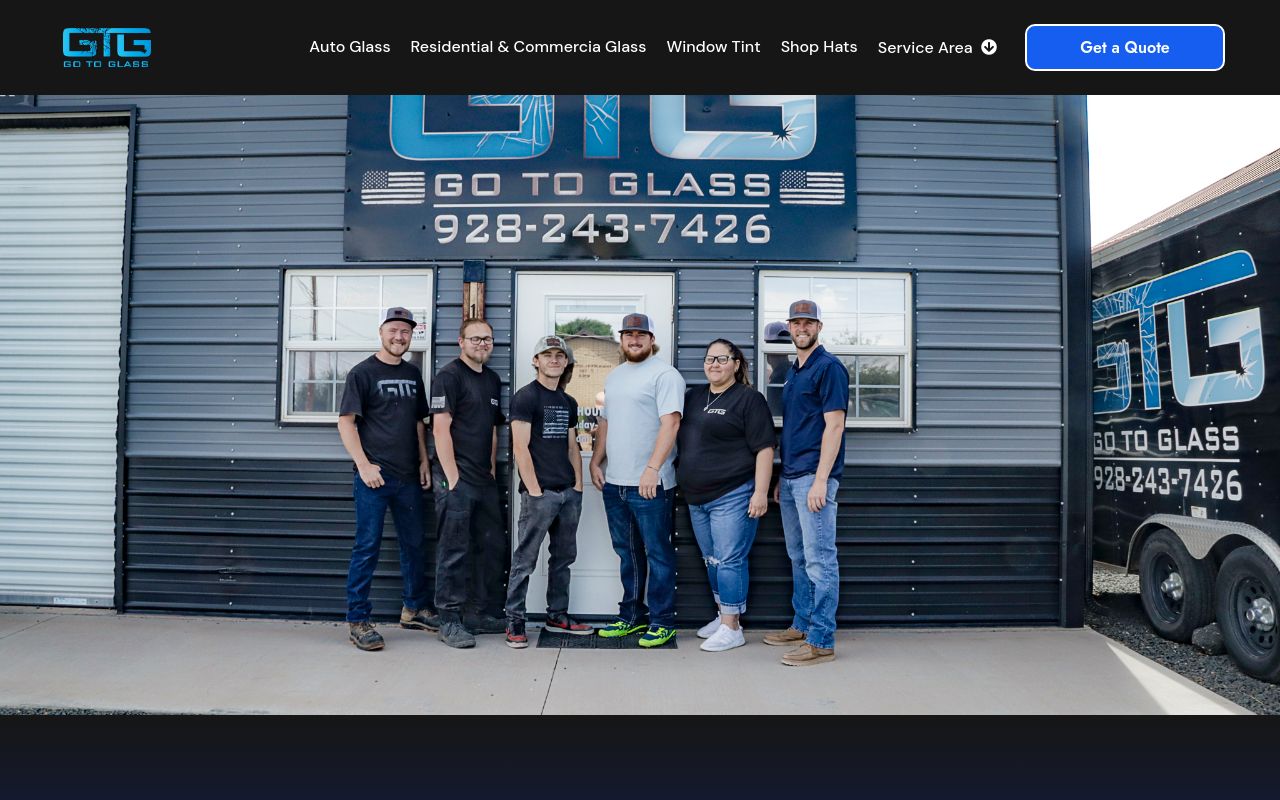 Homepage of Go To Glass's website
