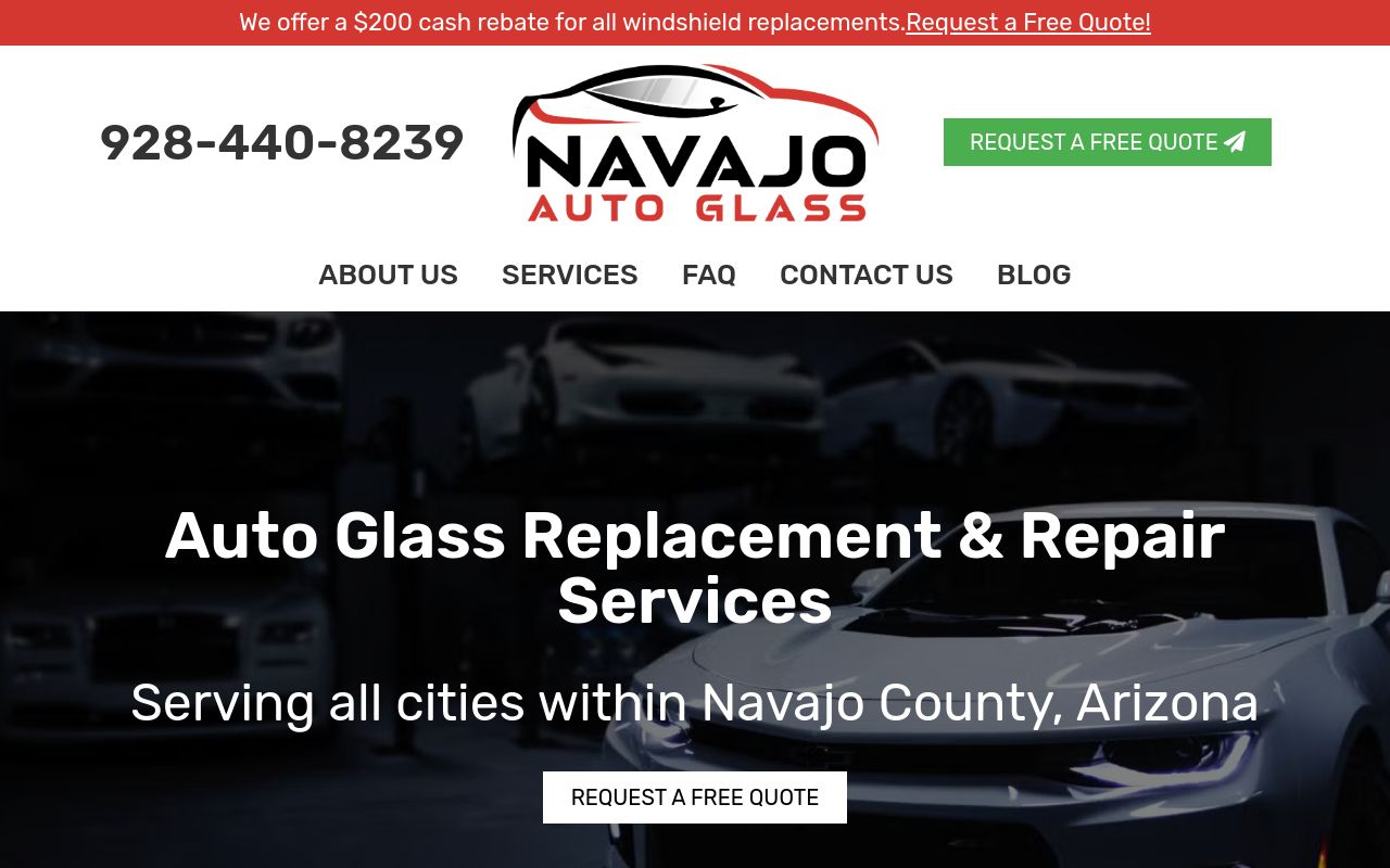 Homepage of Navajo Auto Glass's website