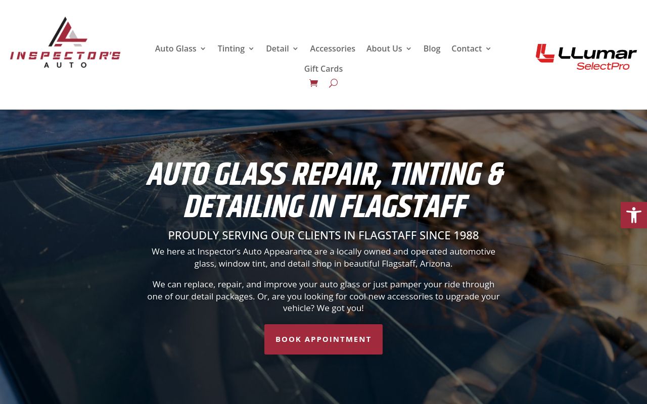 Homepage of Inspector's Auto Glass & Tint's website