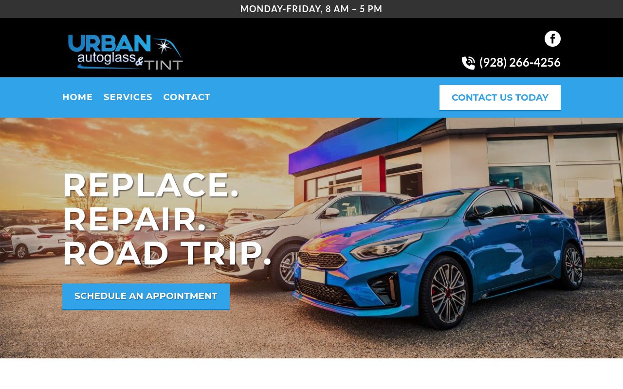 Homepage of Urban Auto Glass's website
