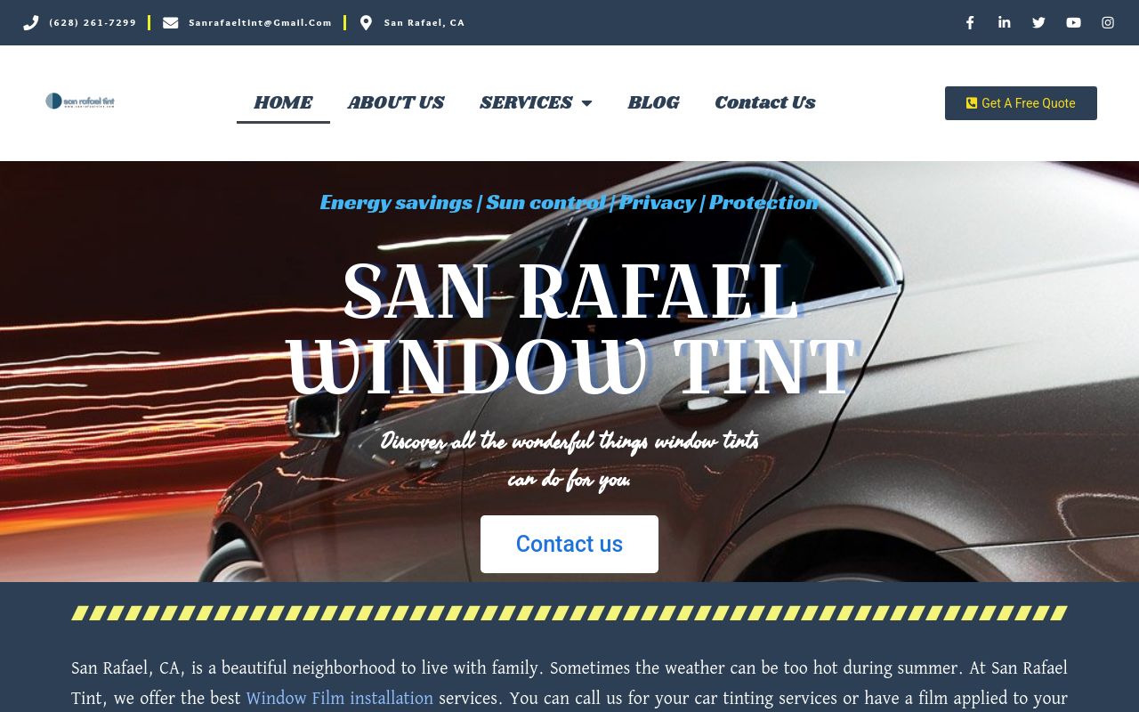 Homepage of San Rafael Tinting's website