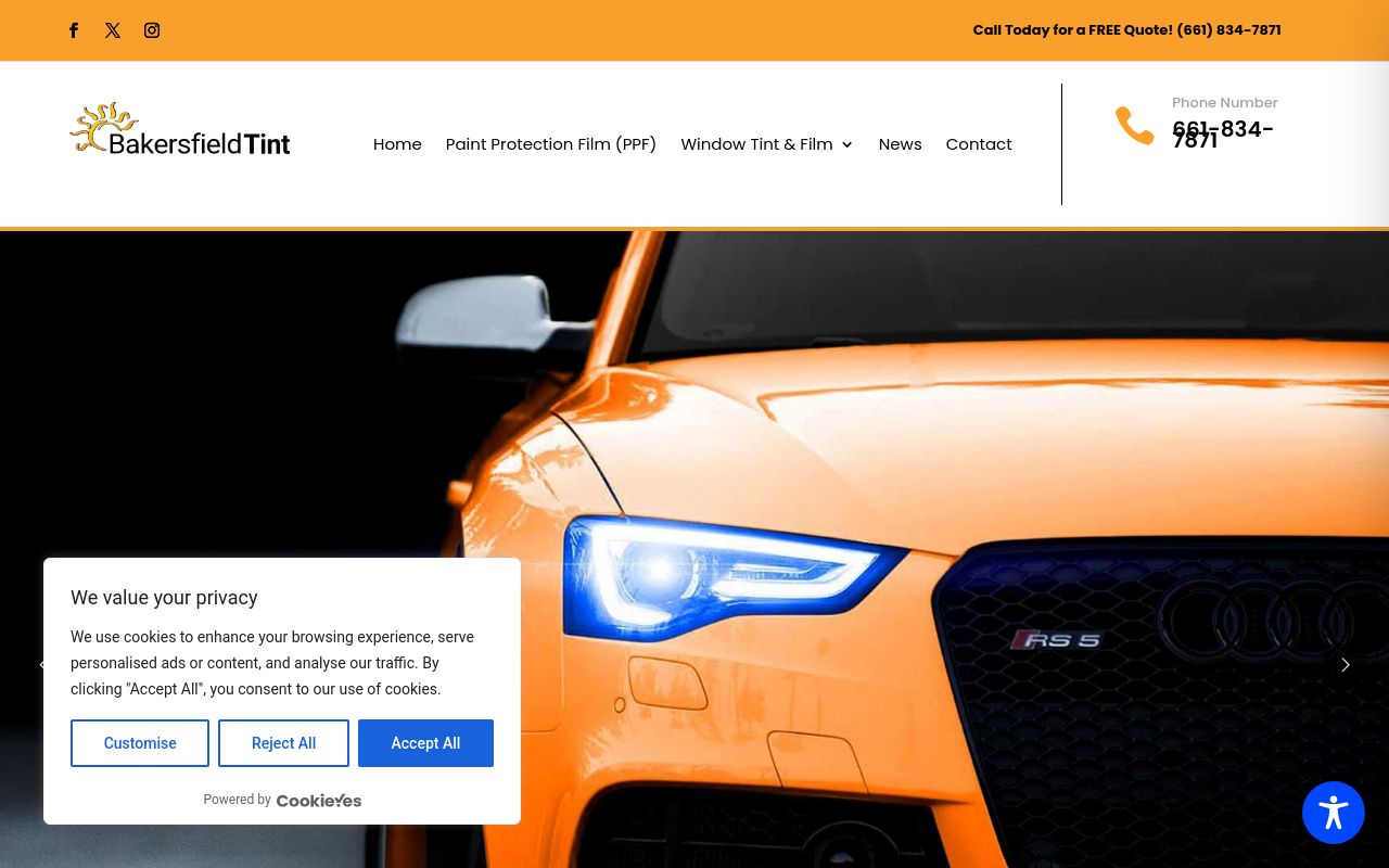 Homepage of Bakersfield Tint - Solar Solutions's website
