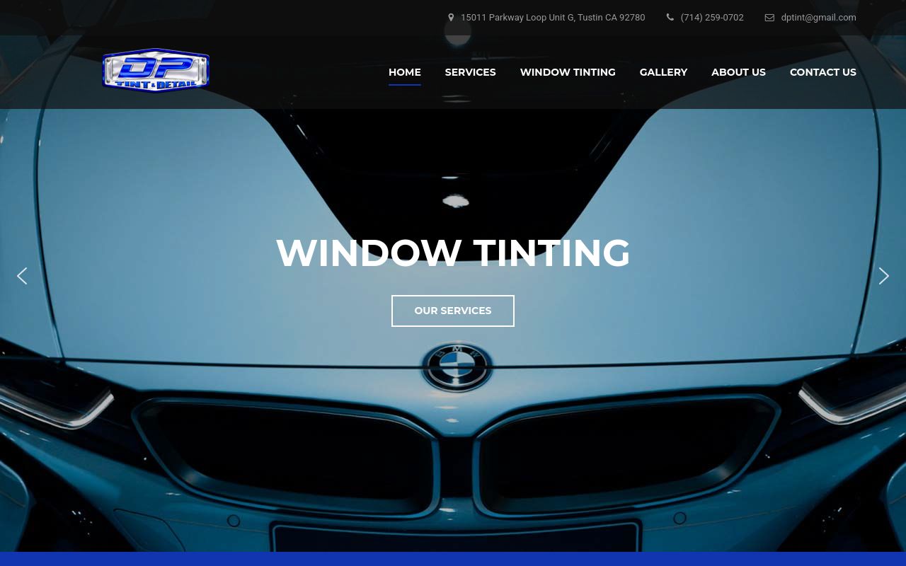 Homepage of DP Tint Tustin's website