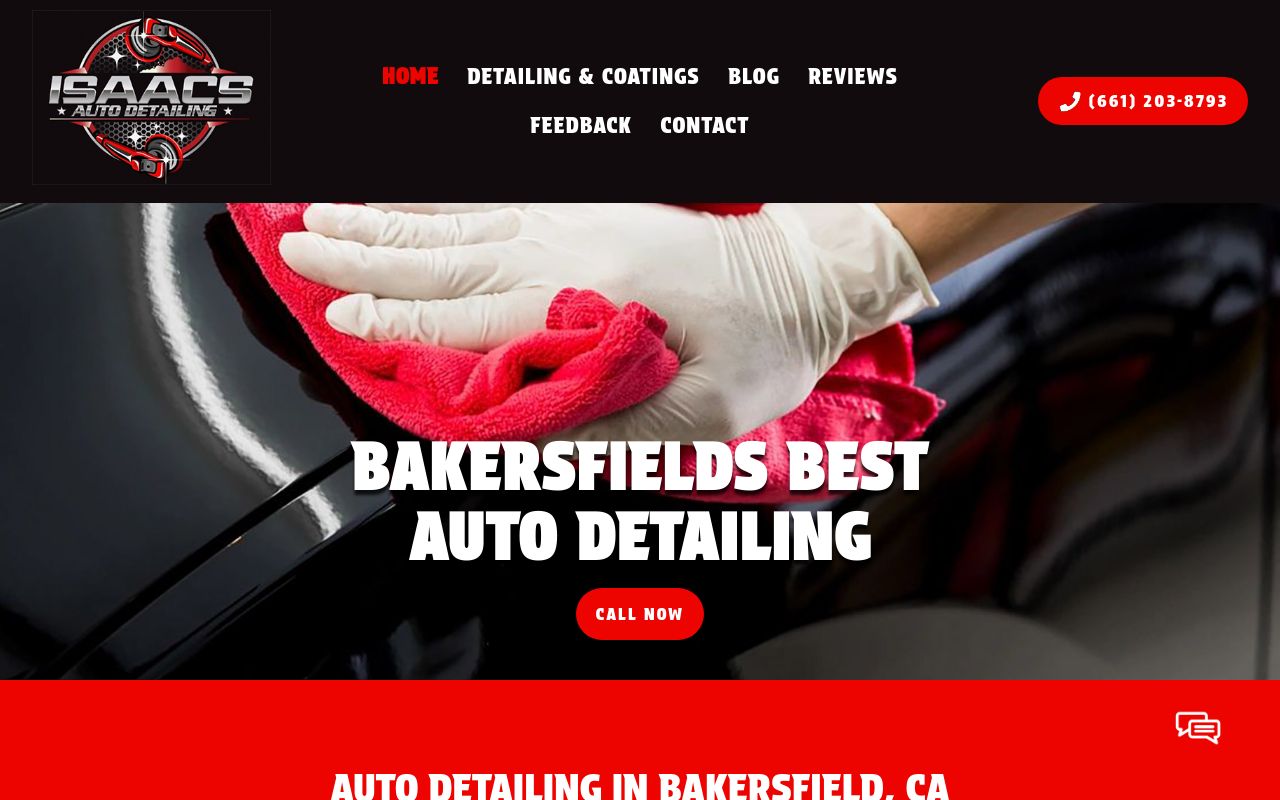 Homepage of Isaac's Auto Detailing's website