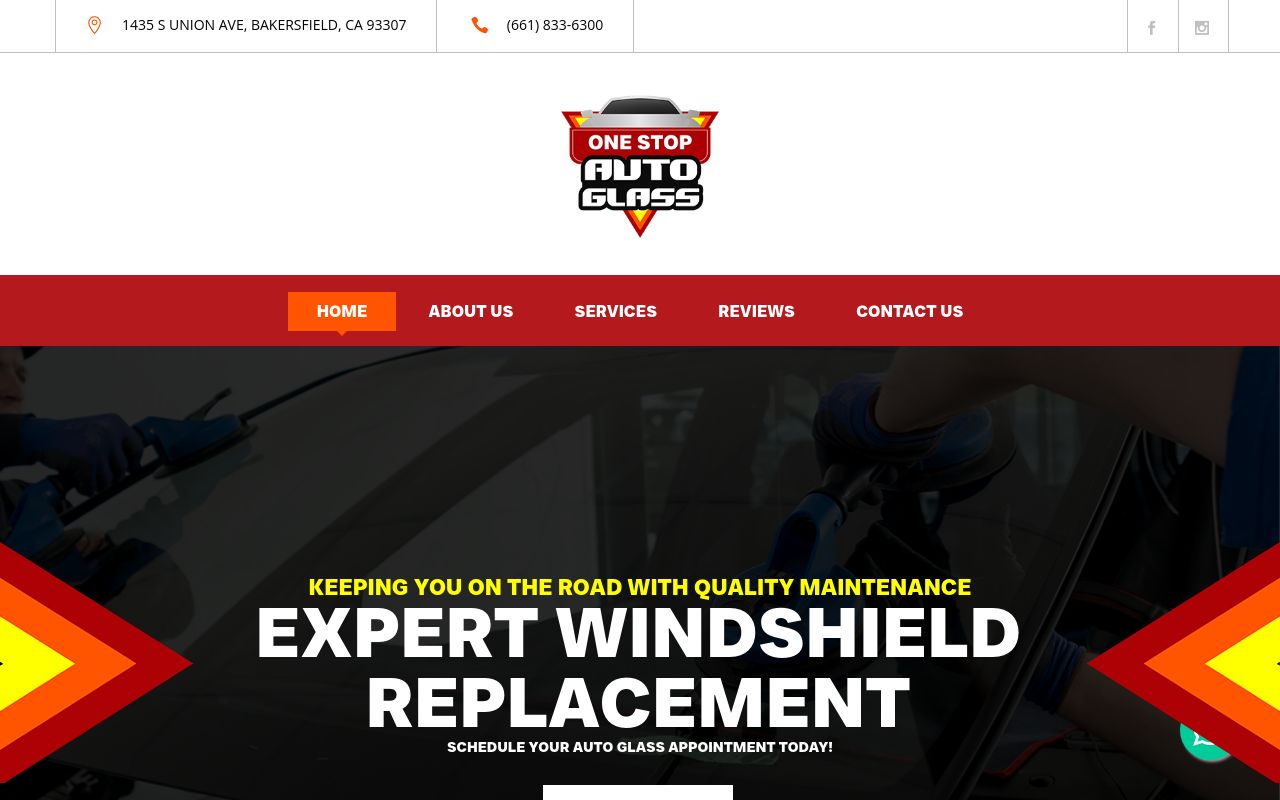 Homepage of 1 Stop Auto Glass's website