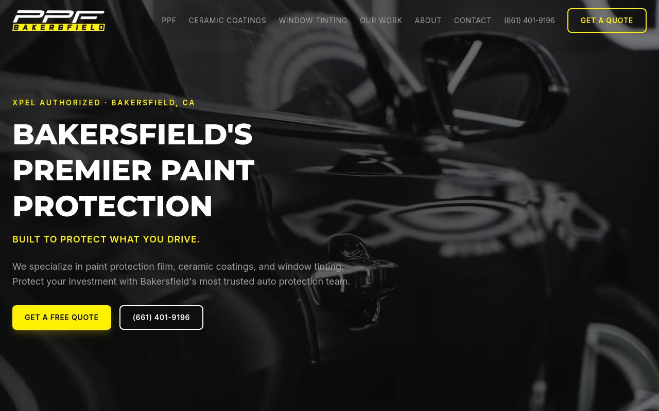 Homepage of Paint Protection Film Bakersfield's website
