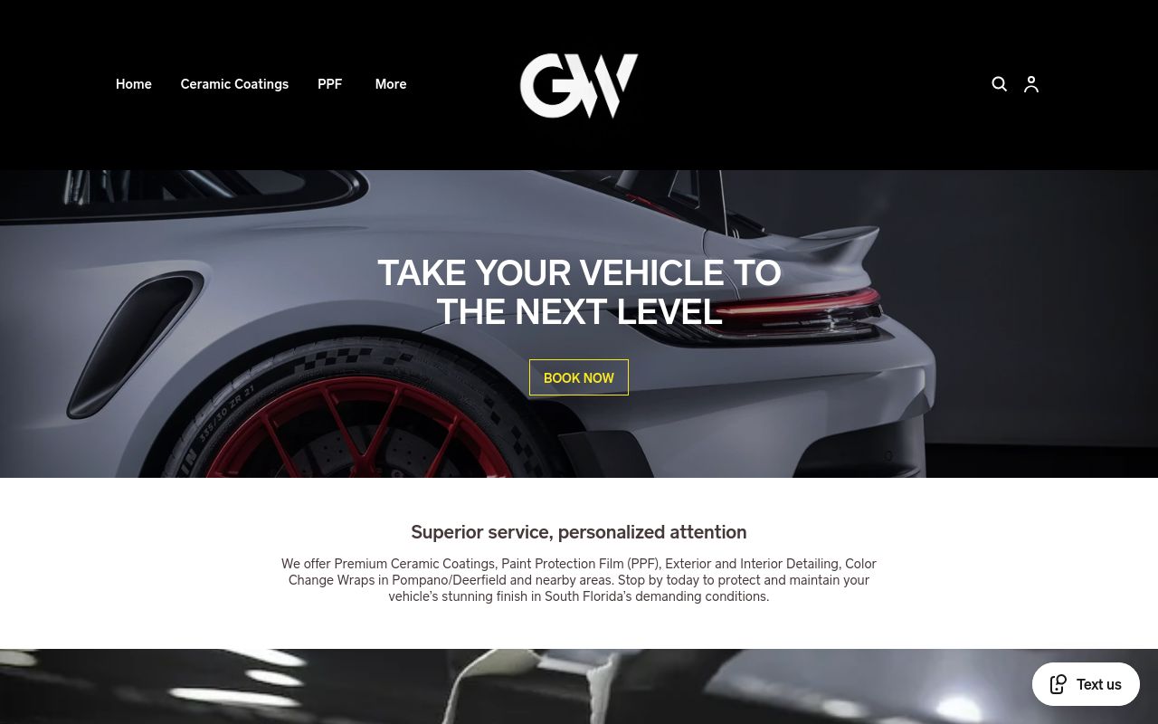 Homepage of GW Auto Detailing & Protection's website
