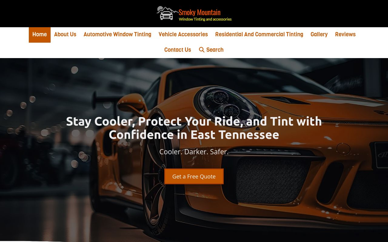 Homepage of Smoky Mountain Window Tinting's website