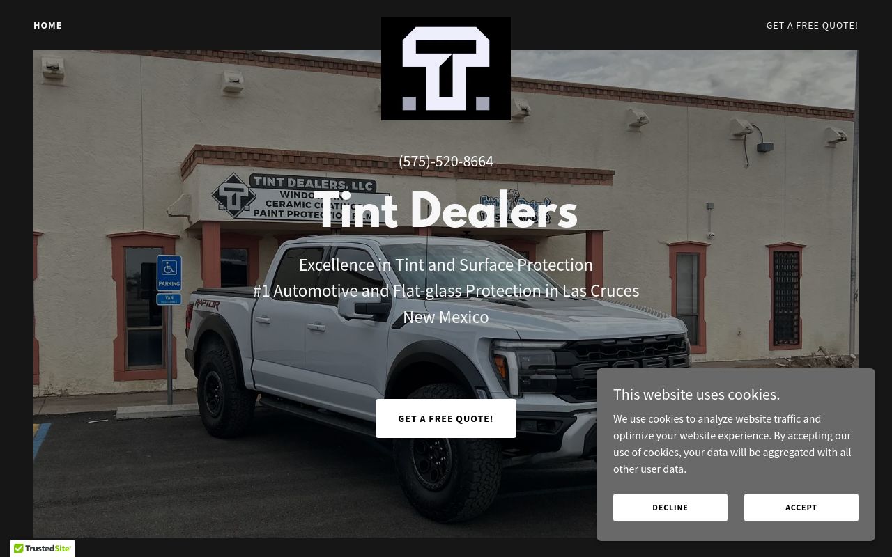 Homepage of Tint Dealers's website