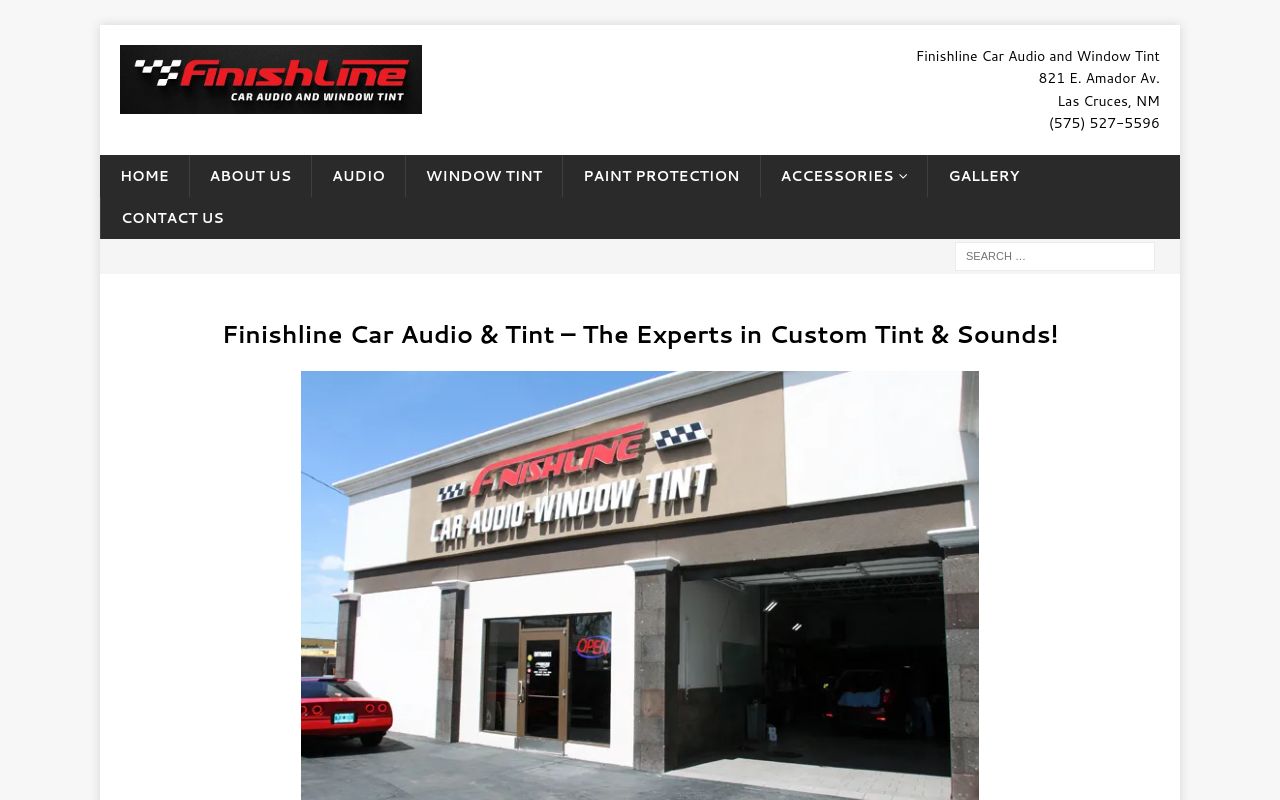 Homepage of Finish Line Car Audio & Window Tint's website
