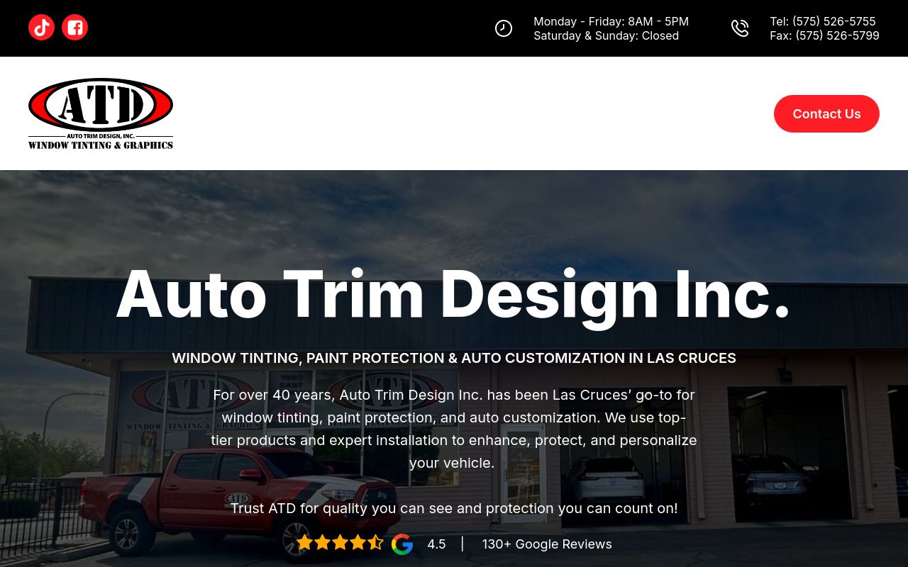 Homepage of ATD Window Tinting and Graphics's website