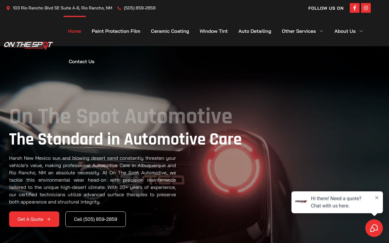 Homepage of On The Spot Automotive Detailing's website