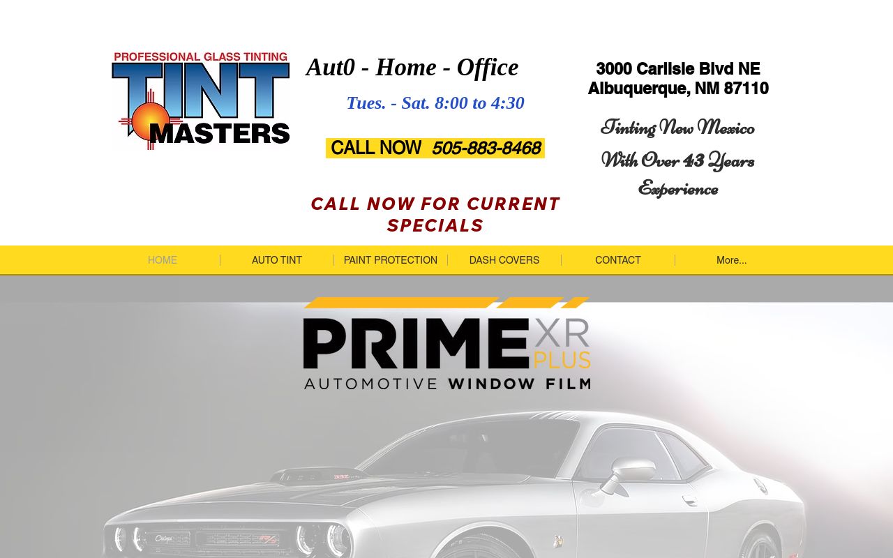 Homepage of Tint Masters LLC's website
