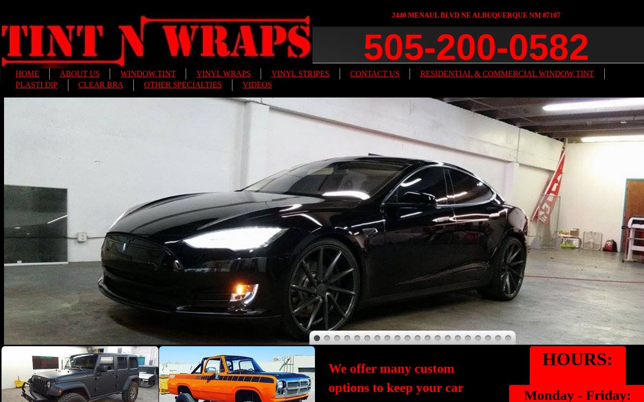 Homepage of Tint N Wraps's website