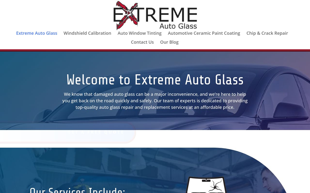 Homepage of Extreme auto glass's website