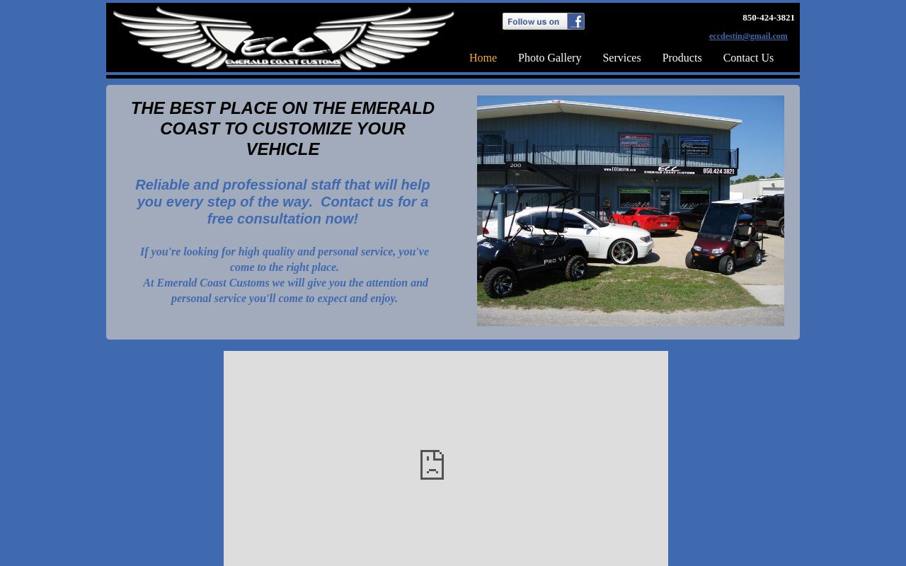 Homepage of Emerald Coast Customs & 3M Window Tinting's website