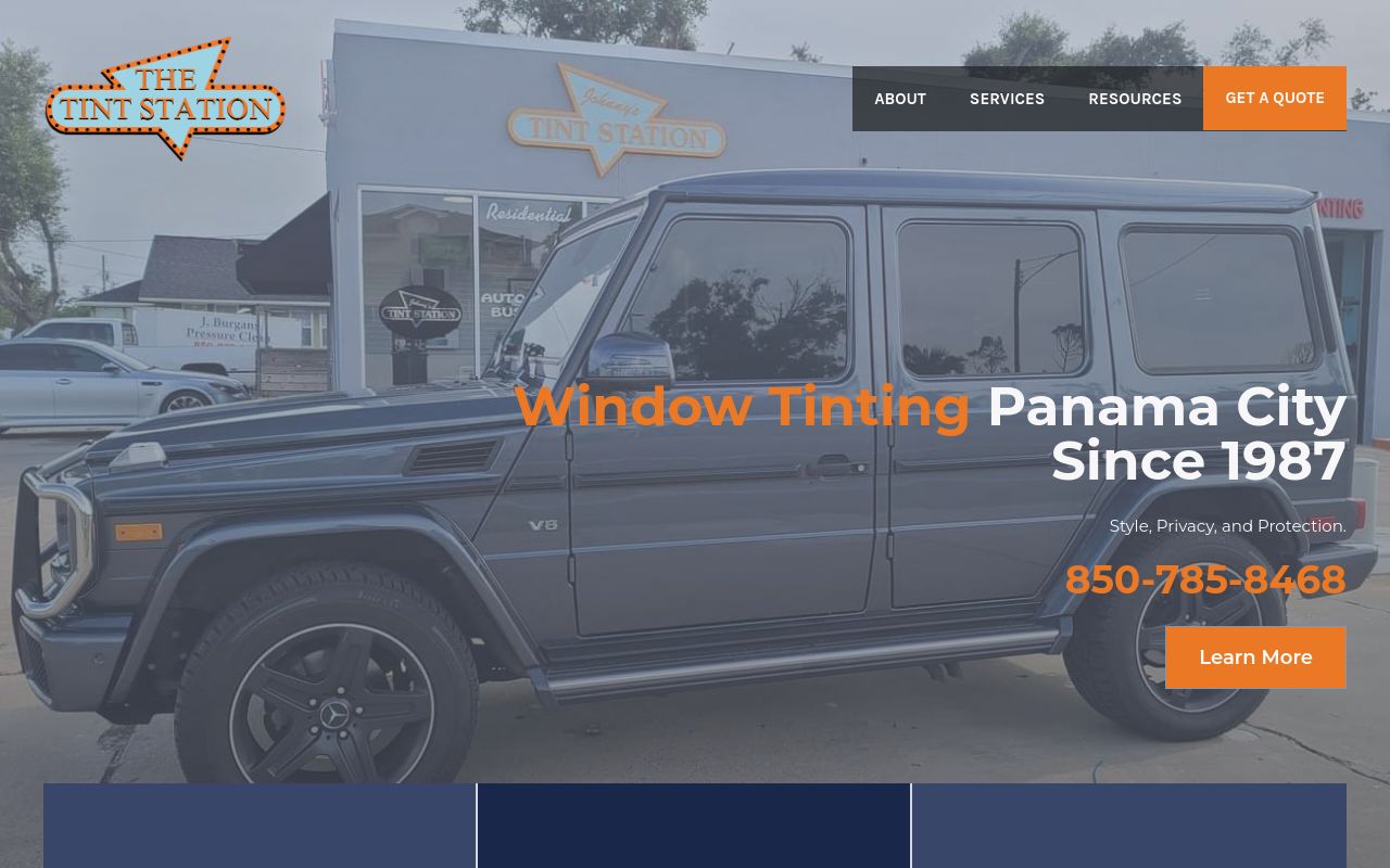 Homepage of The Tint Station's website