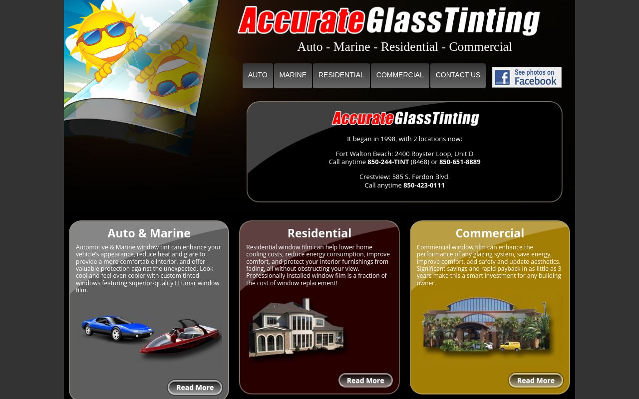 Homepage of Accurate Glass Tinting's website