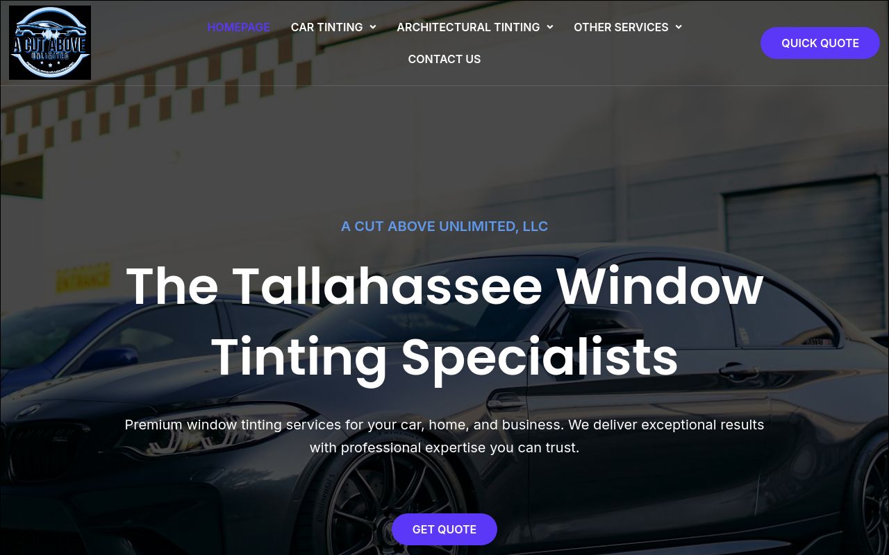 Homepage of A Cut Above Unlimited's website