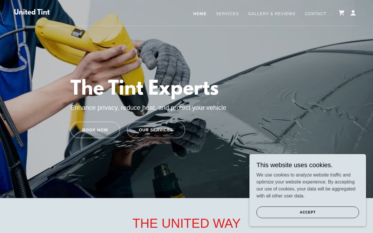 Homepage of United Tint's website