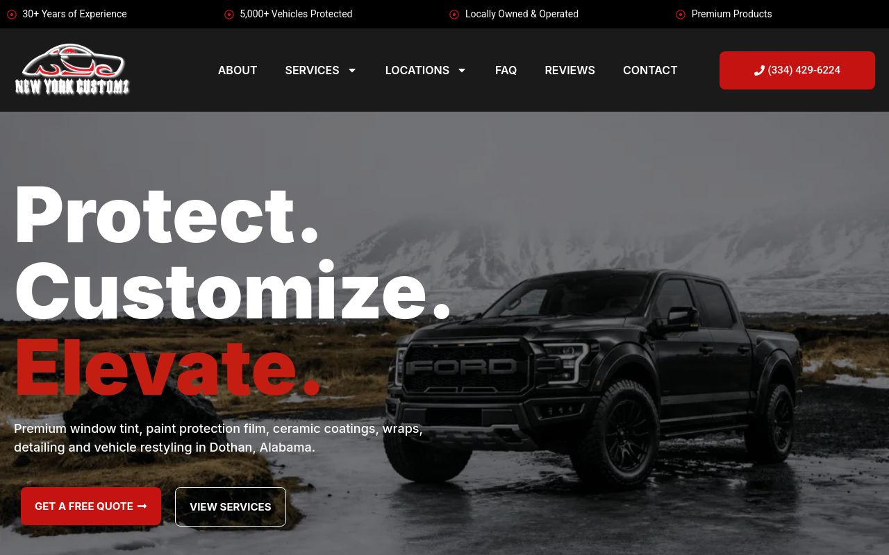 Homepage of New York Customz Mobile Window Tint's website