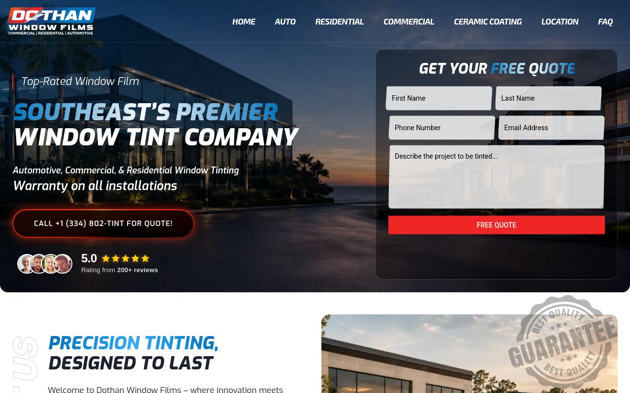 Homepage of Dothan Window Films's website