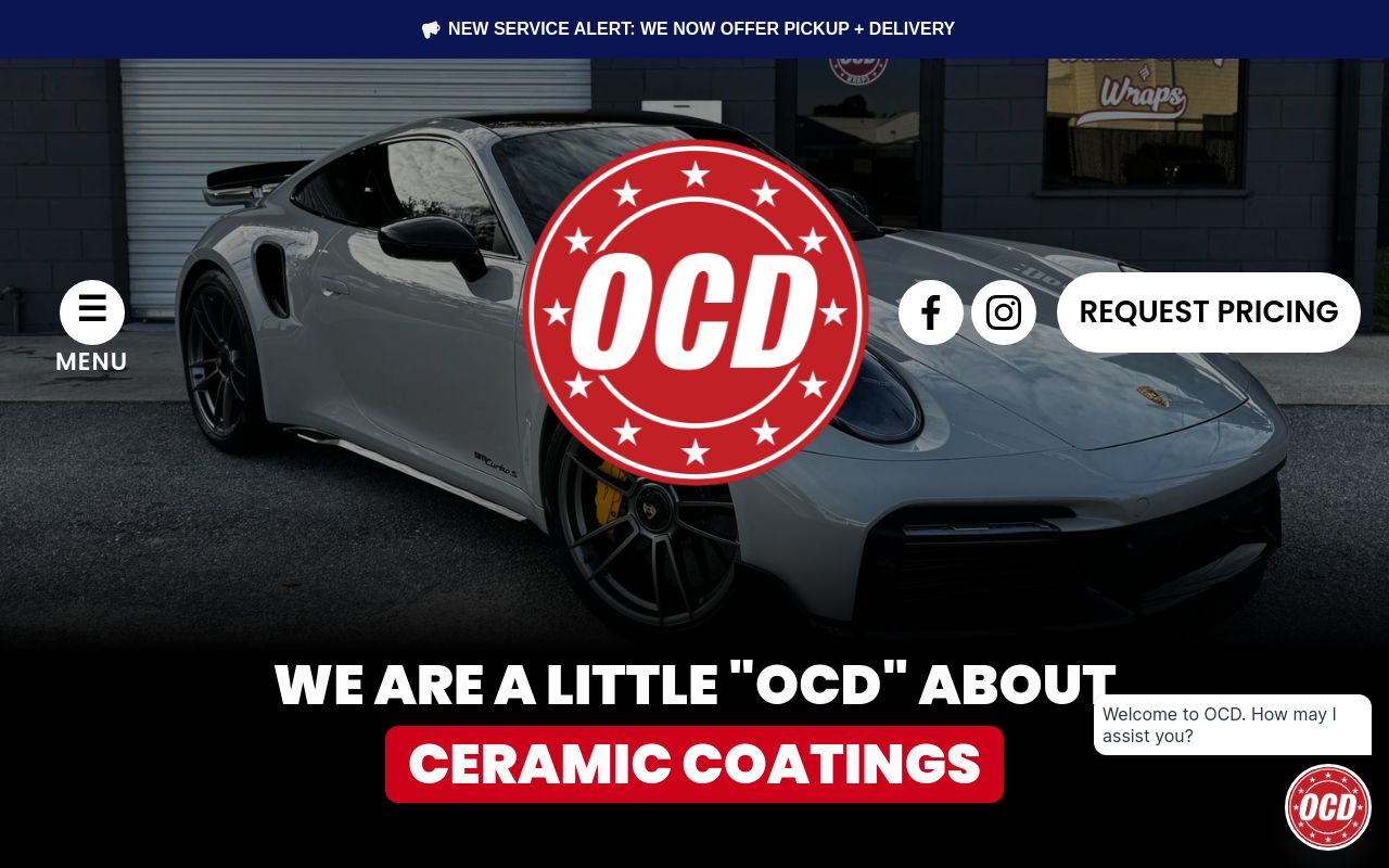 Homepage of OCD Tinting and Wraps's website