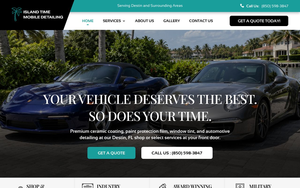 Homepage of Island Time Mobile Detailing LLC's website