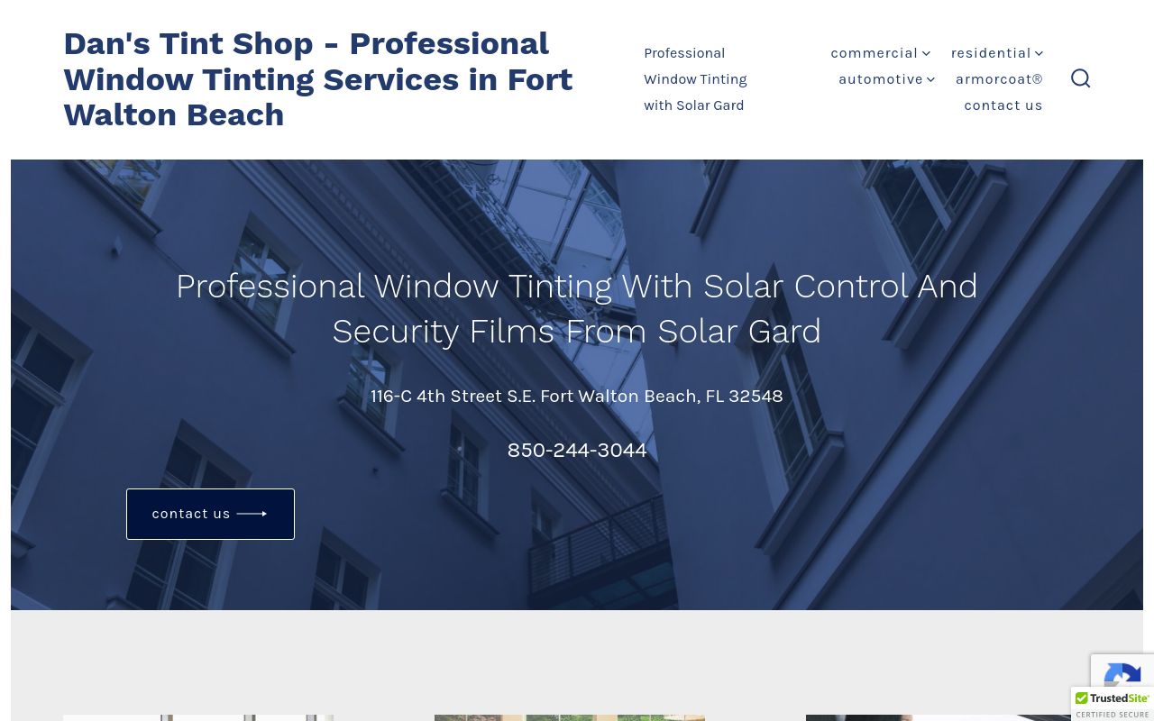 Homepage of Dan's Tint Shop's website