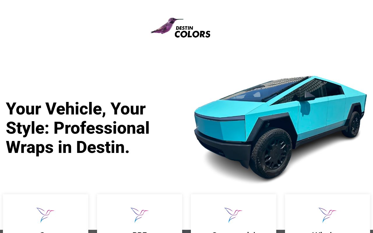 Homepage of Destin Colors - Wrap Shop's website
