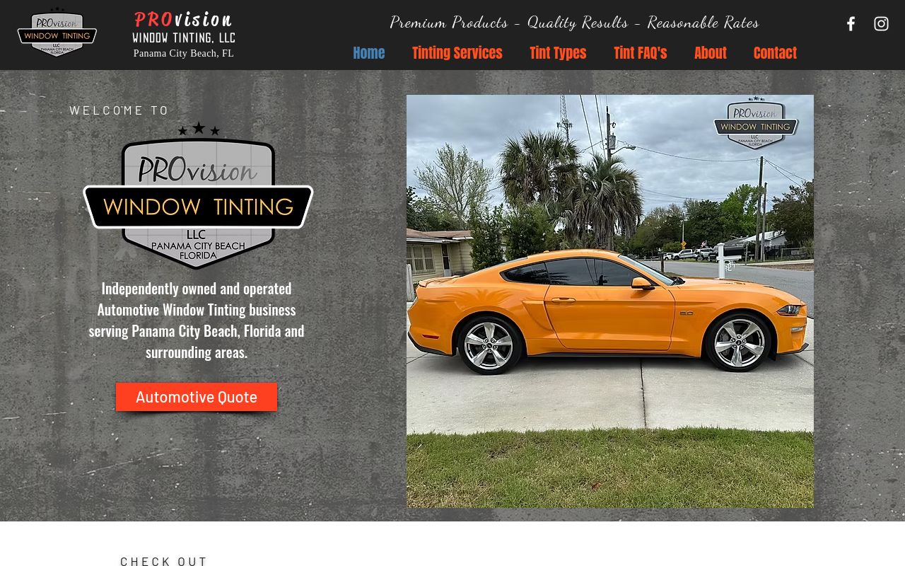 Homepage of PROvision Window Tinting, LLC's website