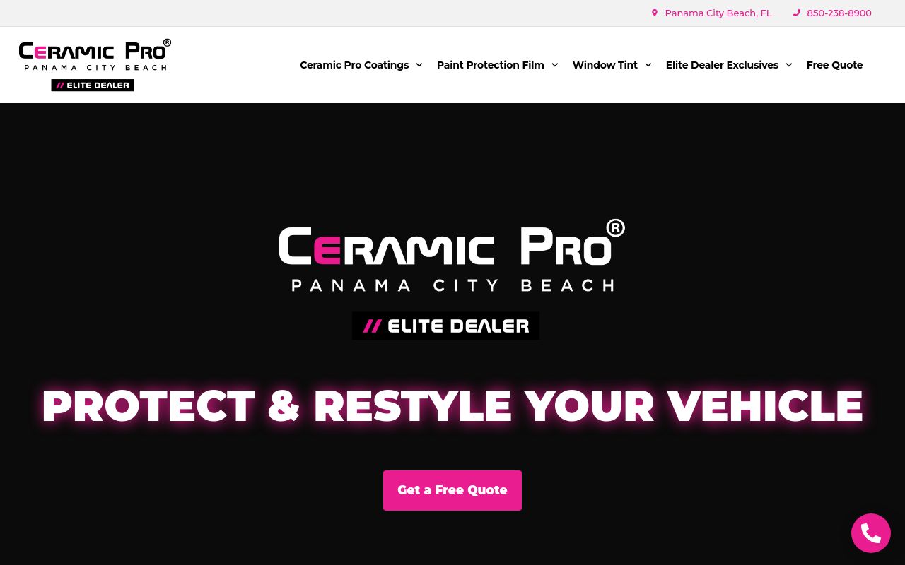 Homepage of Millers Detail Garage | Ceramic Pro Panama City Beach's website
