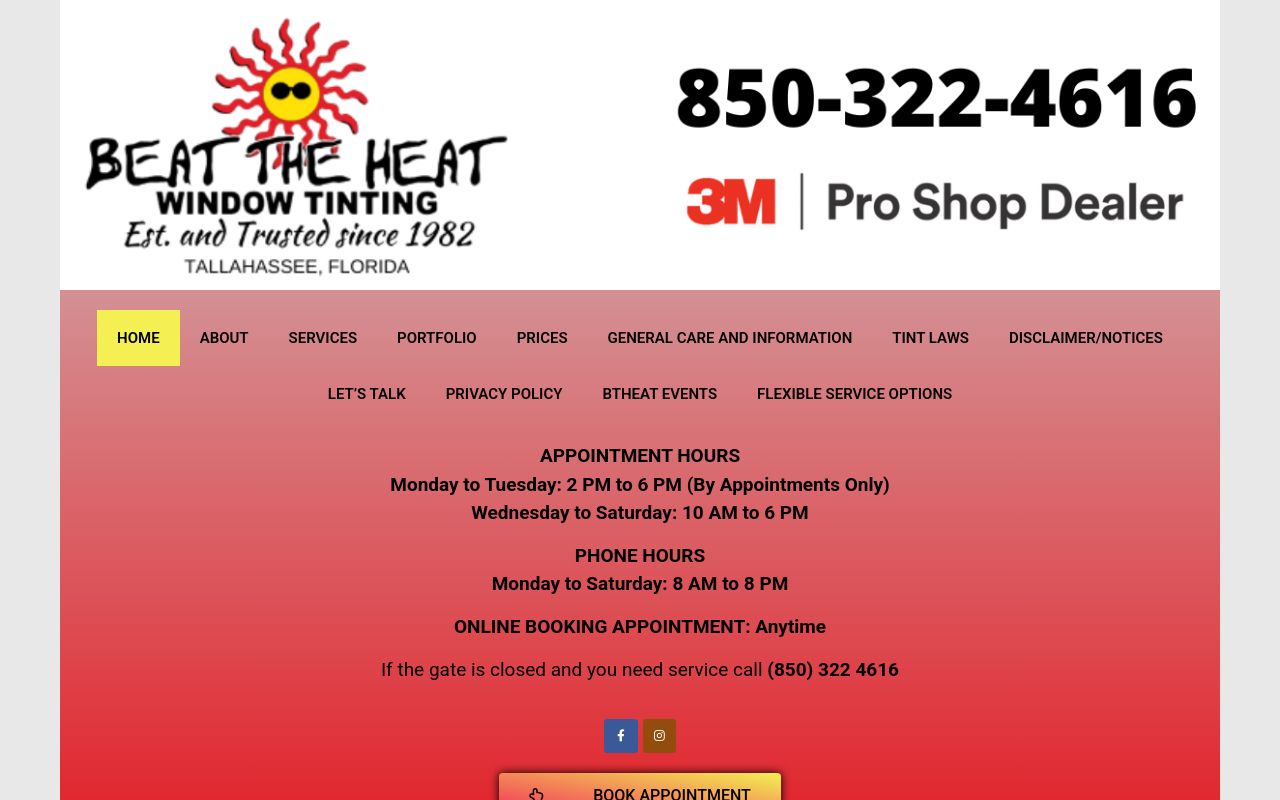Homepage of Beat the Heat Computerized Window Tinting's website