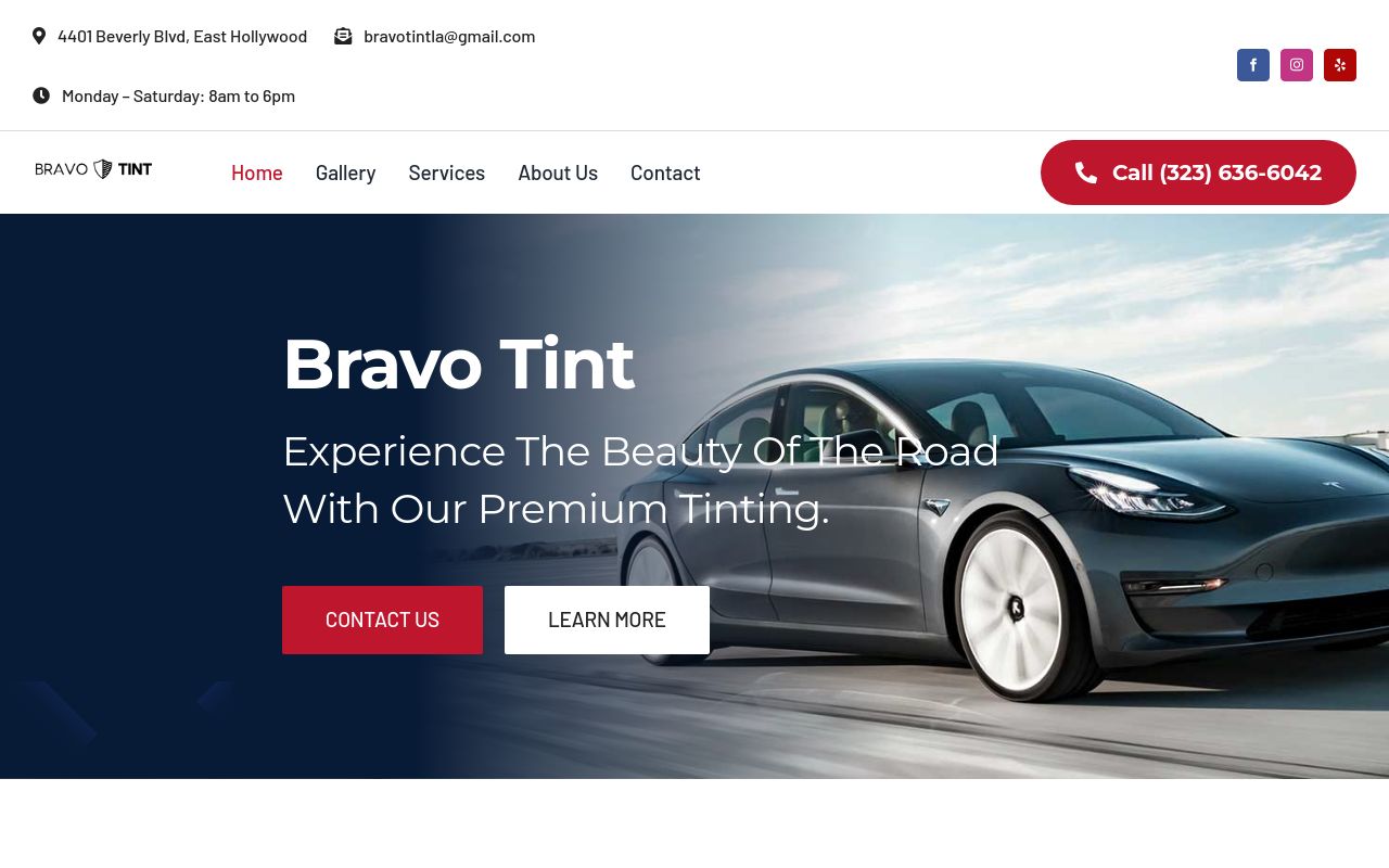 Homepage of Bravo Tint's website